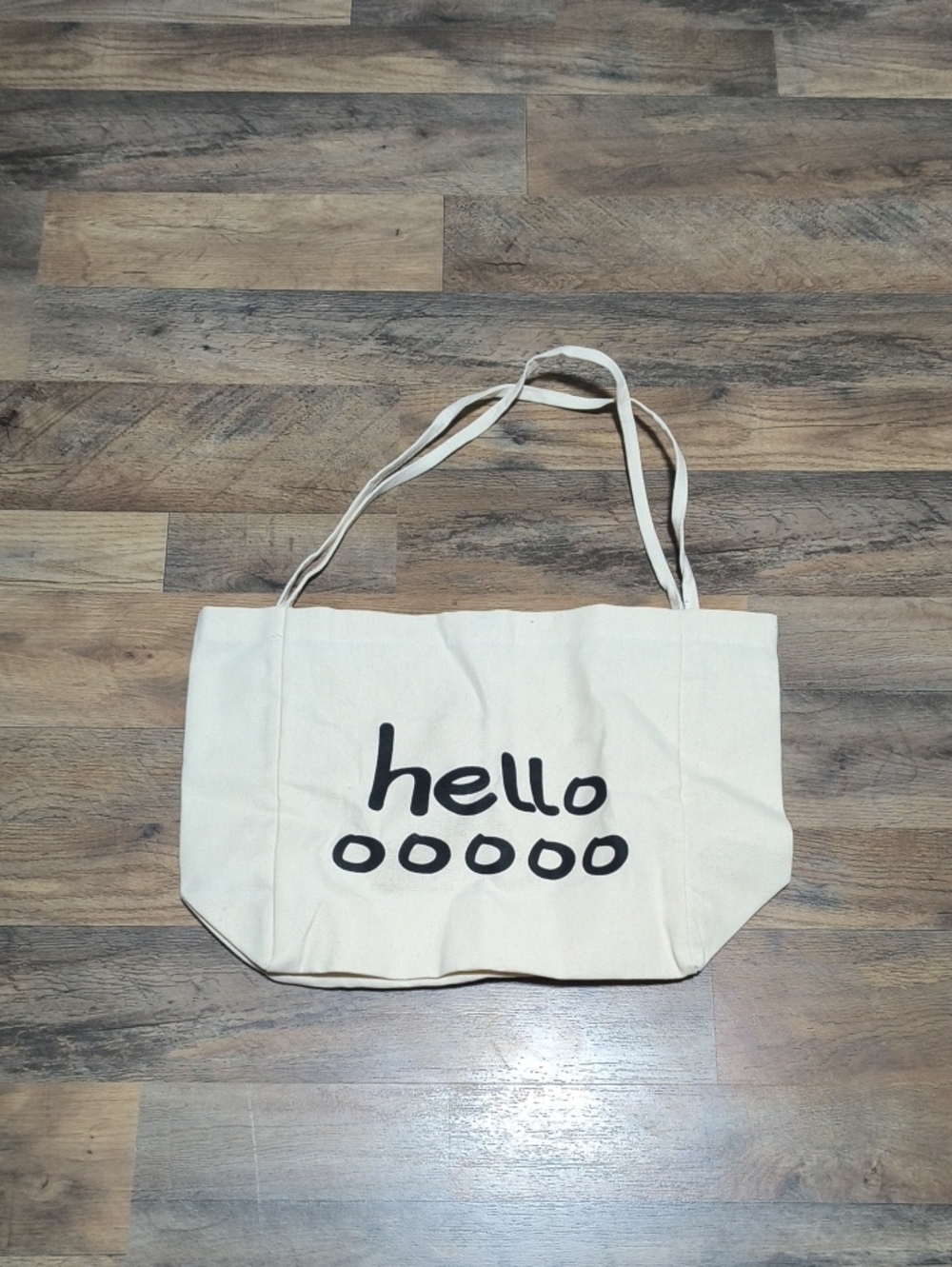 Canvas Tote Bag with "hello" Print - Cream